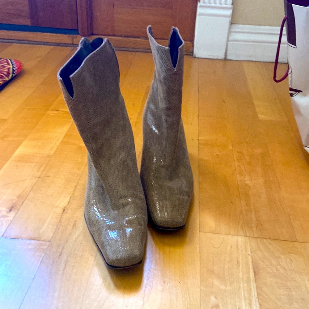 The perfect booties.  Leather. Could get dressed up or dressed down with jeans!